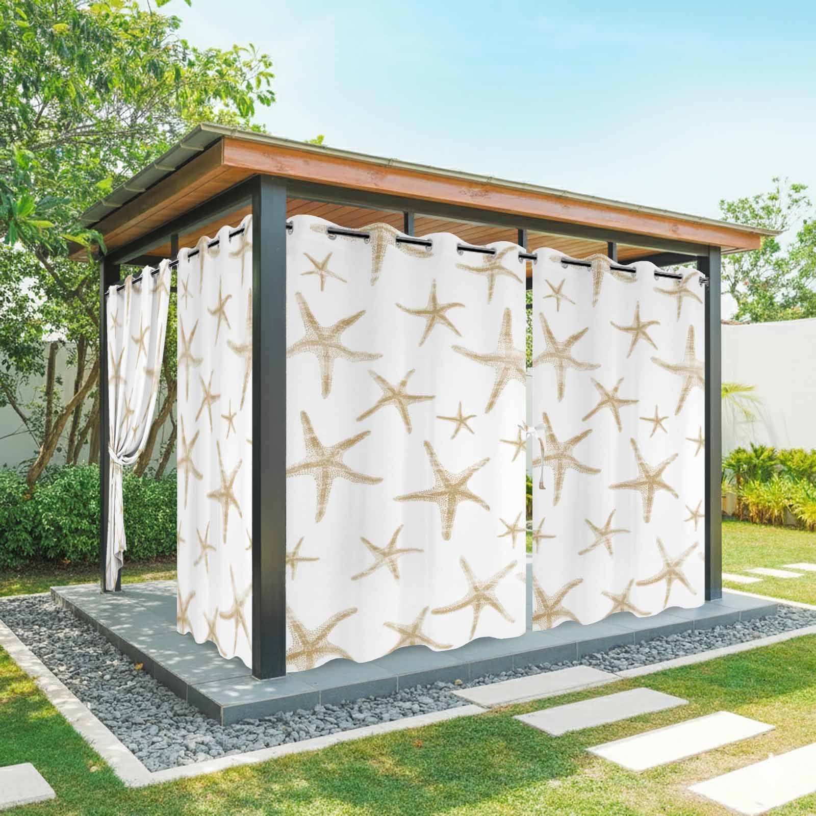 Brown Starfish Coastal Outdoor Curtains for Patio, Summer Beach Nautical Ocean Sunshade Privacy Drapes Grommet Waterproof Outside Curtains for Porch/Cabana/Balcony 54"x 108", 1 Panel