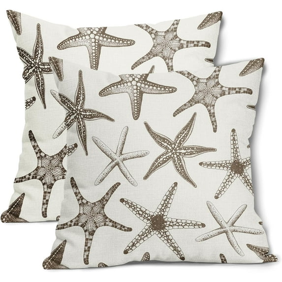 Brown Starfish Pillow Covers 20X20 Inch Set of 2 Beach Ocean Coastal Decorative Square Pillow Cases Summer Nautical Cotton Linen Cushion Case Home Decor for Sofa Couch Bedroom Outdoor