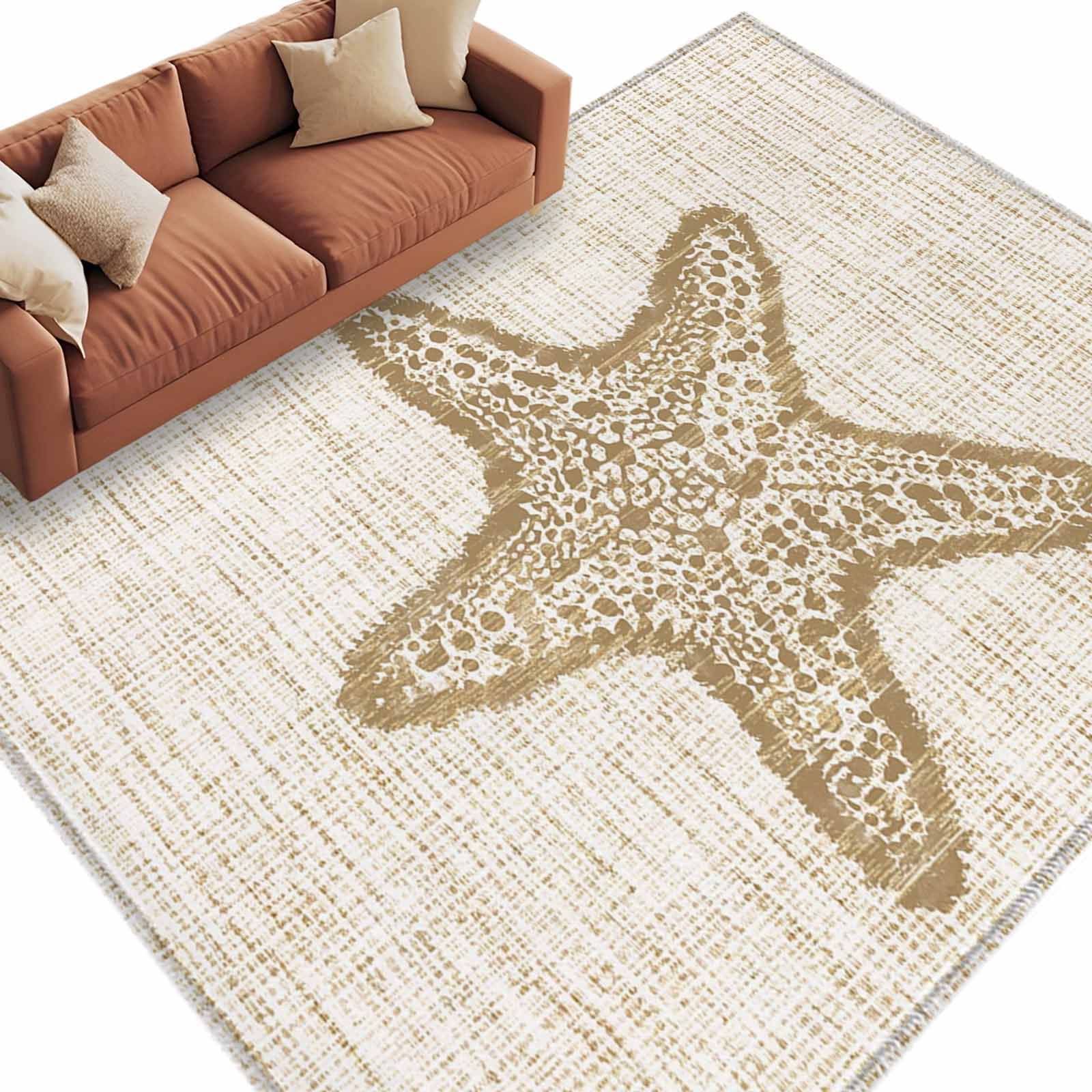Brown Starfish Washable Living Room Rugs 9'x12', Marine Life Ocean ...