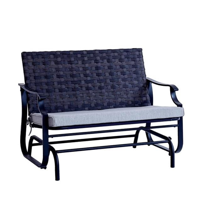 Dark Brown Steel Frame Bench Glider with Gray Cushions