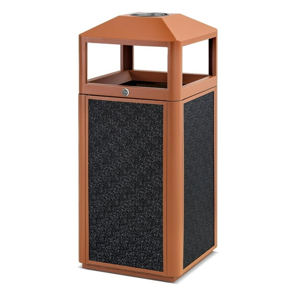 Brown Steel Trash Can Indoor and Outdoor Waste Container Trash Receptacle for Patios, Parks, Lobbies
