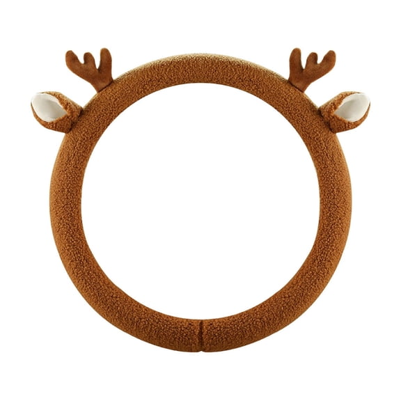 Brown Steering Wheel Cover Winter Teddy Bear Fleece Round Cute Car Interior Accessory Warm Grip Sleeve For Women Brown