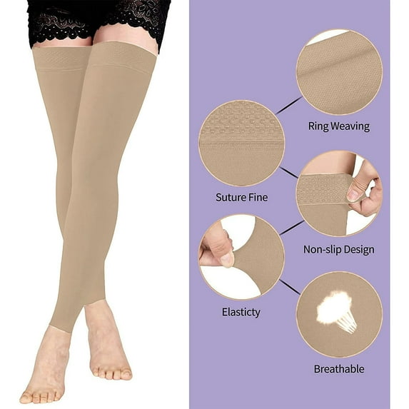 Brown Stockings 20 30mmHg Black Thigh High Compression Stockings Footless Compression Socks for Women & Men
