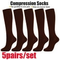 thumbnail image 1 of Brown Stockings 5 Pairs Sock Compression Socks Knee High Support Stockings for Men Women, 1 of 5