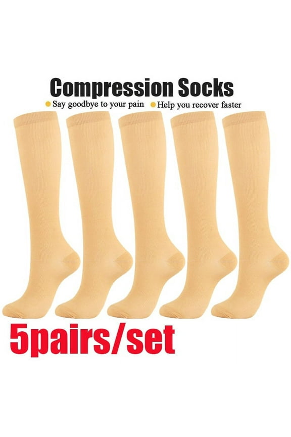 Brown Stockings 5 Pairs Sock Compression Socks Knee High Support Stockings for Men Women