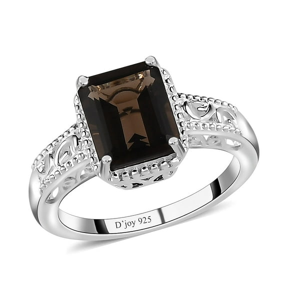 Brown Stone Smoky Quartz Ring for Women 925 Sterling Silver Vintage Crystal Jewelry for Bride Women Ct 2.7 Size 8 Birthday Christmas Gifts
