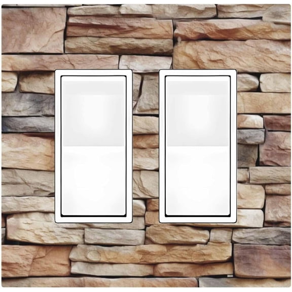 Brown Stone Textured Brick Switch Cover, 2 Gang Double Rocker/GFCI Wall Plate for Farmhouse Decor