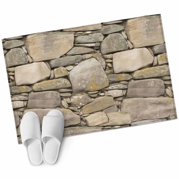 Brown Stone Wall Area Rugs Collection 2'x3', Vintage Country Rocks Brick Pattern Non Slip Indoor Rectangle Throw Runner Rug Floor Mat Carpet for Living Room Dining Table Bedroom Nursery