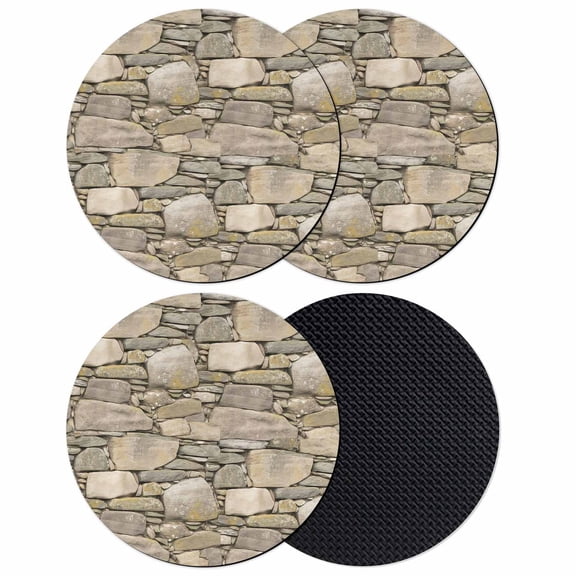 Brown Stone Wall Coasters Set of 4, Absorbent Coasters for Drinks, Vintage Country Rocks Brick Pattern Coaster for Desk Coffee Table Protection, Home Decor House Warming Gifts 4"