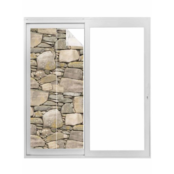 Brown Stone Wall Window Privacy Film, Vintage Country Rocks Brick Pattern Static Cling UV Sun Blocking Tint Film Heat Control Windows Films for Bedroom Bathroom, Window Stickers 29.5"x78.7"