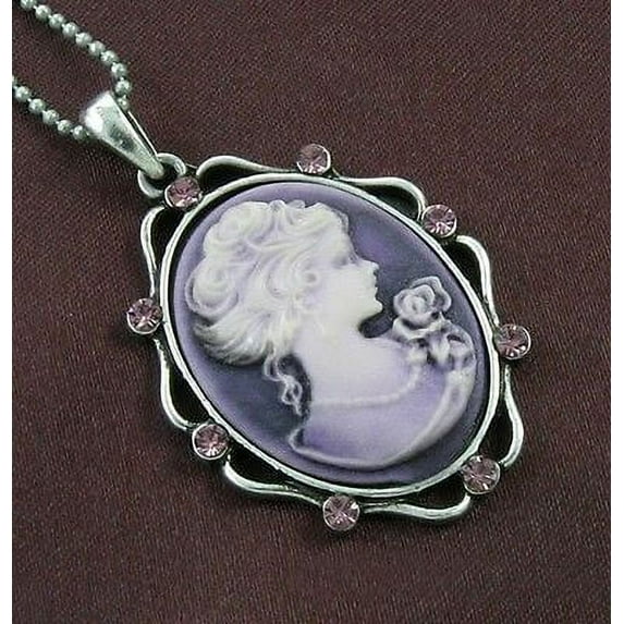 Brown Stones Design CAMEO Necklace Chain Pendant Antique Gold GP Vintage Style b