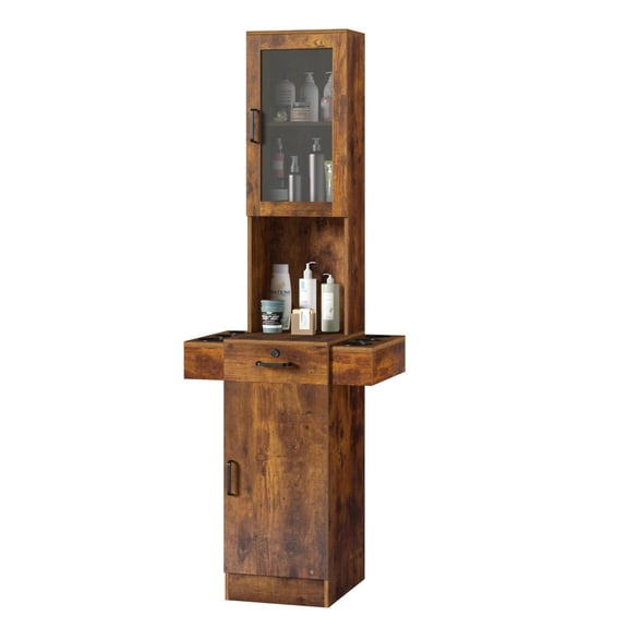 Brown Storage Cabinet Equipment for Barber Beauty Spa, Hair Stylist Salon Station