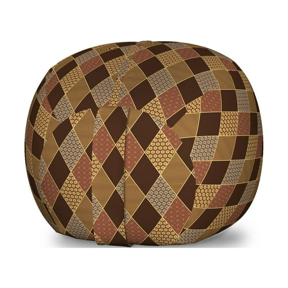 Brown Storage Toy Bag Chair, Lozenge Pattern in Patchwork Style Classical Old Fashioned Floral, Stuffed Animal Organizer Washable Bag, Small Size, Pale Brown Cinnamon, by Ambesonne