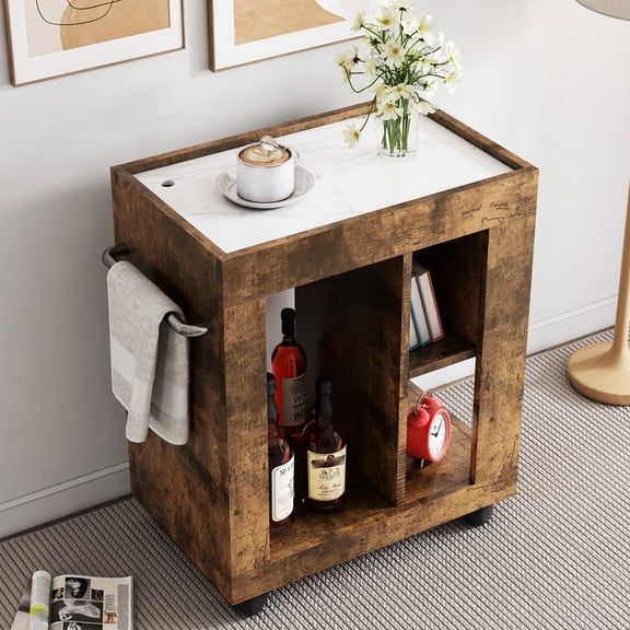 Brown Storage Unit | Serve as Refreshment or Cutlery Trolley | Fine - crafted Rubberwood | Optimize Home Storage