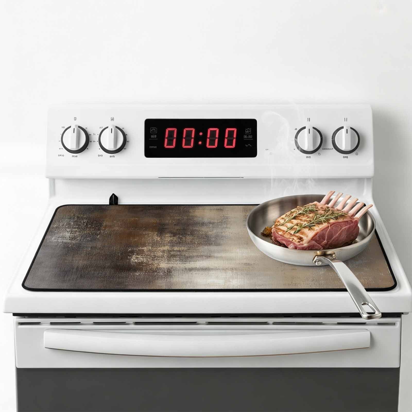 Brown Stove Top Cover for Electric Stove, Heat-proof & Non Slip Glass Top Stove Cover Protector, Modern Abstract Art Oil Painting Ombre Kitchen Flat Cooktop Rubber Mat 24x21 Inches