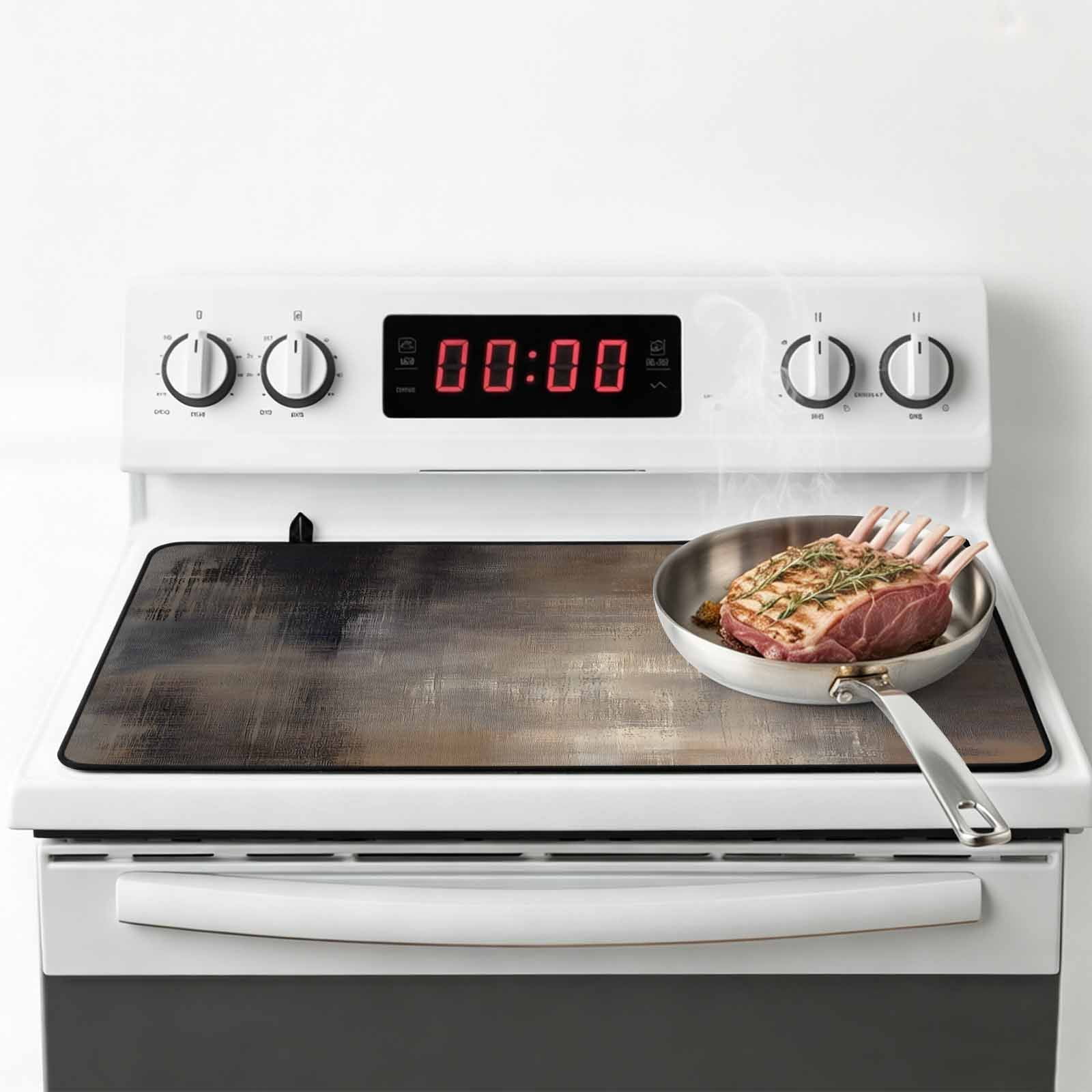 Brown Stove Top Cover for Electric Stove, Heat-proof & Non Slip Glass Top Stove Cover Protector, Modern Abstract Art Ombre Oil Painting Kitchen Flat Cooktop Rubber Mat 24x21 Inches