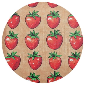 Brown Strawberry Print 15.4in Diameter PVC Plate Mat, Heat-Resistant and Cuttable, Kitchen Decor