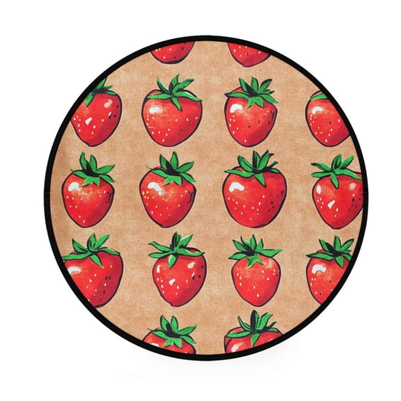 Brown Strawberry Print Memory Foam Bath Mat 36" Absorbent Rug with Non Slip Base and 4 Bonus Pads