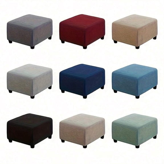 Brown Stretch Square Ottoman Cover, Pet-Proof Scratch Resistant Slipcover For Living Room Footstool