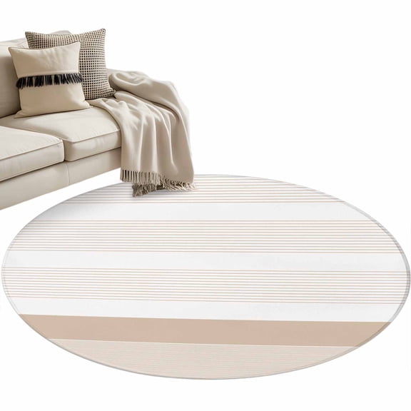 Brown Stripe 3ft Area Rug, Modern Rustic Horizontal Brown Striped Washable Non-Slip Small Round Rugs for Entryway Bedroom Kitchen, Soft Circle Carpet for Dining Room, Playroom Nursery Rug