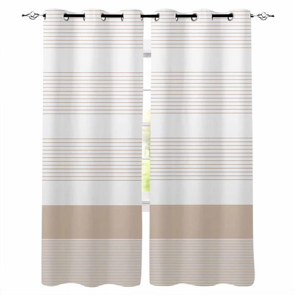 Brown Stripe Blackout Curtains for Bedroom Living Room Darkening Curtains 84 Inch Length 2 Panels Set Modern Rustic Horizontal Brown Striped Window Curtain Window Treatment Grommet Drapes 42"x84"