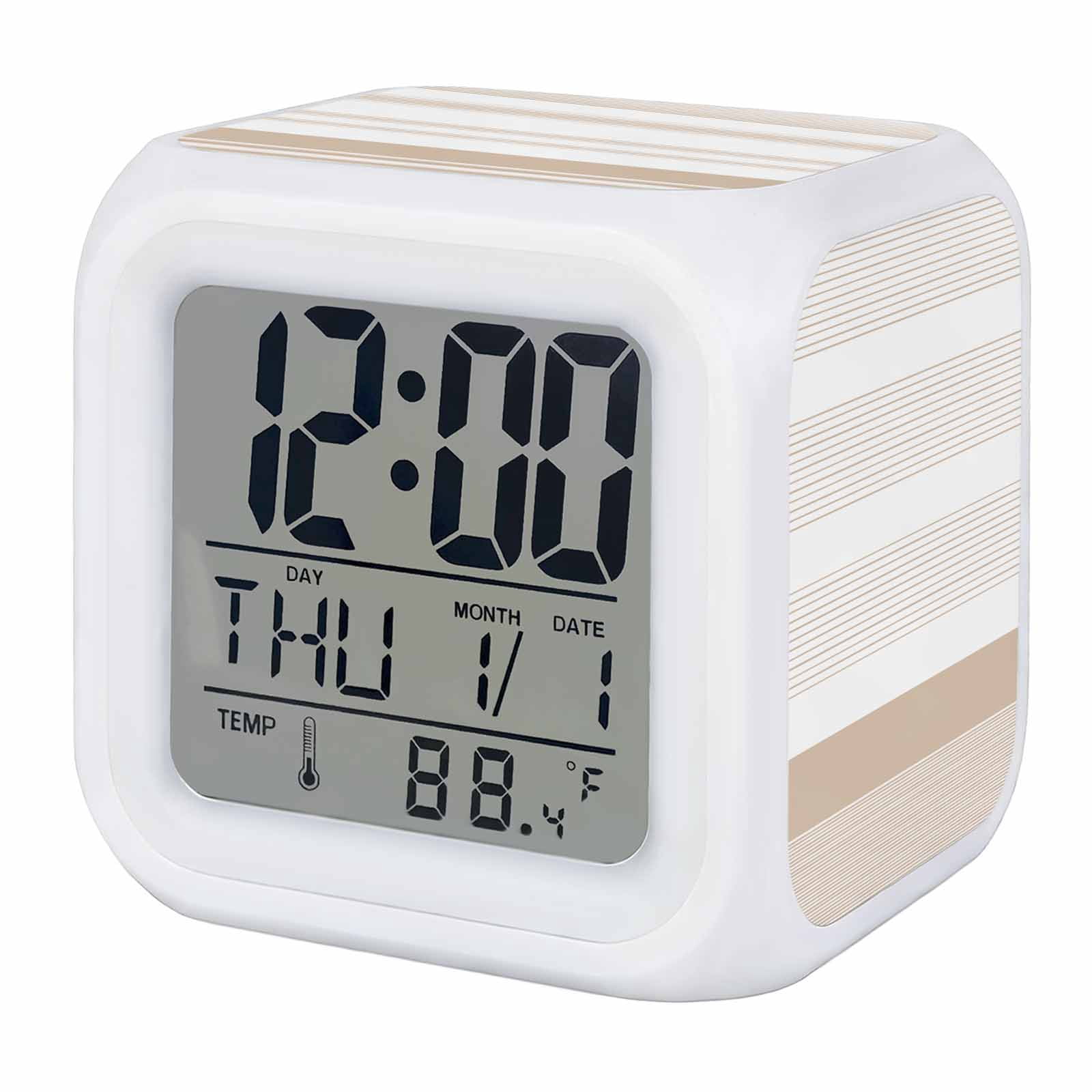 Brown Stripe Digital Alarm Clock for Bedrooms, Smart LED Alarm Clock ...