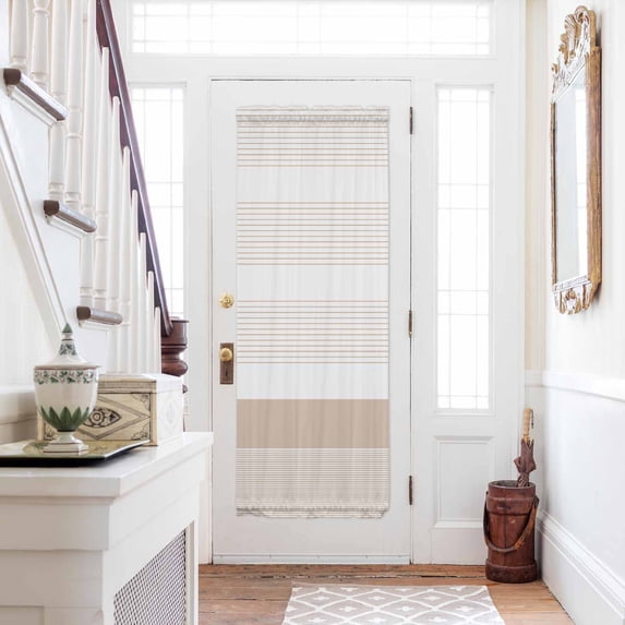 Brown Stripe Door Curtains for Door Window, French Sidelight Front Back Door Curtains With Tieback, Modern Rustic Horizontal Brown Striped Kitchen Rod Pocket Drapes Panel, 54"x72"