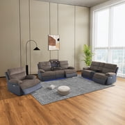 Brown Stripe Fabric & Blackish Gray Technical Fabric Intelligent Recliner Living Room 3-Piece Sofa Set