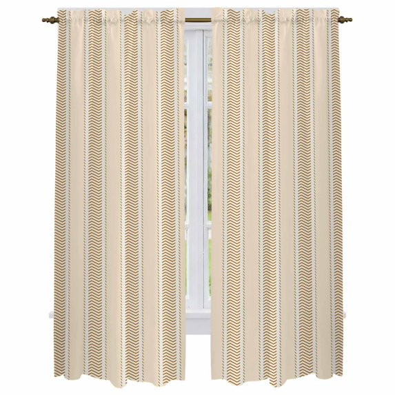 Brown Stripe Kitchen Curtains, Modern Farmhouse Texture Geometric Light Filtering Window Curtain Panels, 2Pcs Rod Pocket Window Treatments Set for Living Room Bathroom Bedroom 52x72 Inches