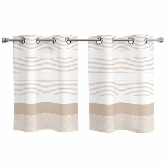 Brown Stripe Kitchen Curtains Small Short 39 Inch Length, Modern Rustic Horizontal Brown Striped Grommet Top Bedroom Living Room Curtains, Light Filtering Cafe Curtain Drapes 2 Panels Set 55''x39''