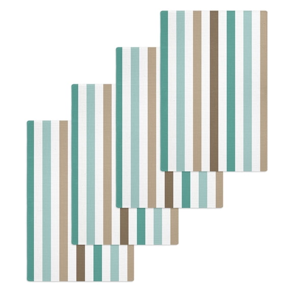 Brown Stripe Kitchen Dish Towels for Drying Dishes Set of 4, Ombre Geometric Teal Green Vertical Striped Waffle Weave Microfiber Hand Tea Bathroom Towels Quick Dry & Absorbent Towel 15.7x23.6