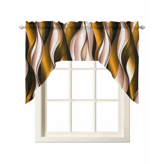 Brown Stripe Kitchen Swag Valances for Windows, Gradient Color Geometric Modern Abstract Swag Valances Curtains for Living Room, Rod Pocket Window Treatments for Bathroom, Bedroom, Cafe, 56"x36"