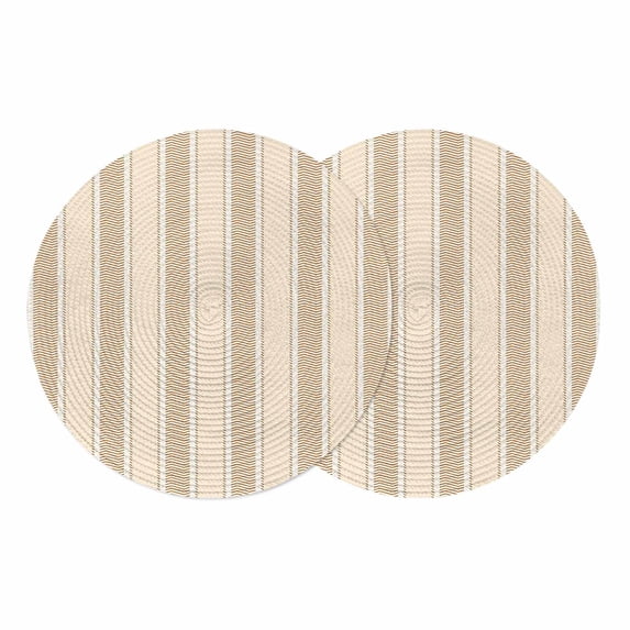Brown Stripe Round 15 Inch Placemats Set of 2, Modern Farmhouse Texture Geometric HeatResistant Non Slip Place Mats for Dining Table, Wipeable Braided Kitchen Table Mats for Housewarming