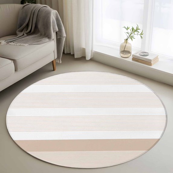 Brown Stripe Round Area Rug 3 FT, Small Kitchen Bathroom Mats, Modern Rustic Horizontal Brown Striped Washable Indoor Outdoor Throw Runner Carpet Non-Shedding Doormat for Table Shower Sofa Entryway