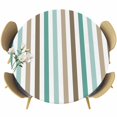 thumbnail image 1 of Brown Stripe Round Tablecloth, Fitted Table Cover with Elastic for 55"-60" Round Tables, Ombre Geometric Teal Green Vertical Striped Table Cloth Outdoor Indoor Dinning Party Waterproof Tablecloths, 1 of 7