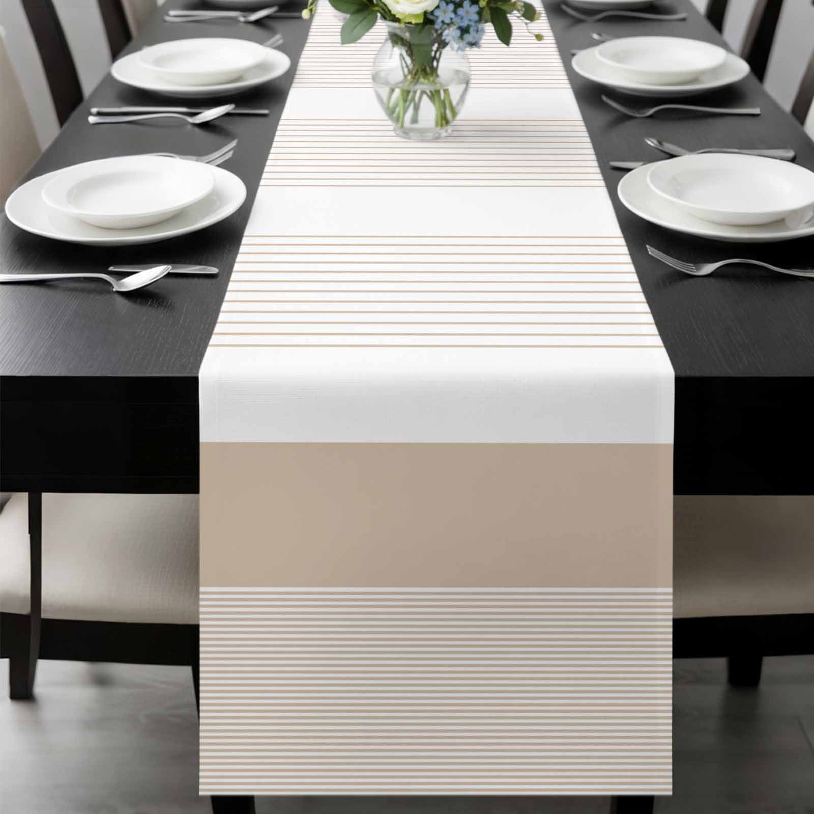 Brown Stripe Table Runner 36 Inches Long, Modern Rustic Horizontal Brown Striped Kitchen Coffee Dining Table Decoration for Home Party Birthday Wedding Home Decor 13x36 Inches