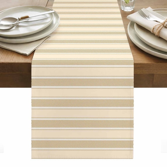 Brown Stripe Table Runner - 70 Inch Long, Kitchen Dining Table Runner Dresser Scarves, Modern Farmhouse Texture Geometric Farmhouse Decor for Coffee Tables Wedding Party Banquet