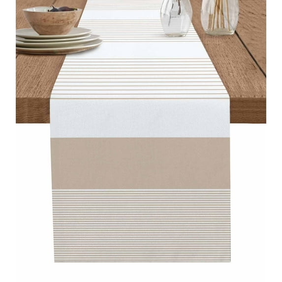 Brown Stripe Table Runner Cotton Linen 108 Inch Holiday Dresser Scarves, Modern Rustic Horizontal Brown Striped Tablerunner for Kitchen Coffee Dining Bedroom Dinner Scarf Décor 13''x108''