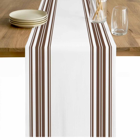 Brown Striped Cotton Linen Rectangle Table Runners 13"x90", Stripes Farmhouse Modern Coffee Table Runner Dresser Scarves Luxury Table Runners for Wedding Party Banquet Dinner Decor