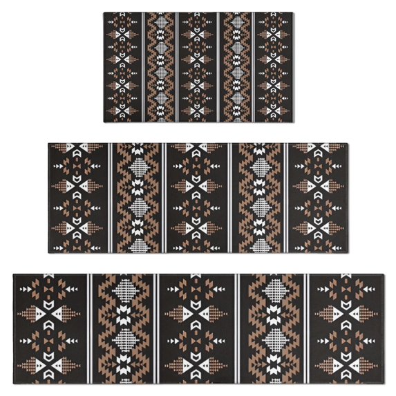 Brown Striped Geometric Pattern Kitchen Rugs Sets Of 3,Kitchen Runner Rugs Non Skid Washable,Decorative Kitchen Floor Mats for Kitchen,Sink,Laundry,17"x30"+ 17"x47" + 17"x59"