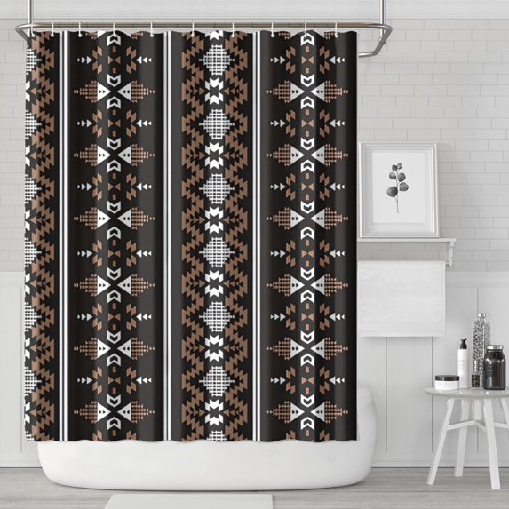 Brown Striped Geometric Pattern Shower Curtain 84"x72" ,Bathroom Decorative Shower Curtains Set with 12 Hooks,Modern Waterproof Washable Shower Curtain