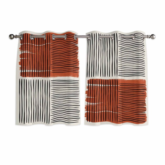 Brown Striped Kitchen Curtains Window Panels, Farmhouse Stripes Modern Abstract Art Insulated Window Treatment Curtain, Grommet Curtains for Bedroom/Living Room/Bathroom, 2 Piece 52"Wx45"L
