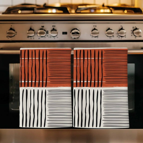 Brown Striped Kitchen Towels Set of 1, Farmhouse Stripes Modern Abstract Art Absorbent Dish Towels for Kitchen, Microfiber Hand Towel, Quick Drying Tea Towel for Cleaning Decorative Dishcloths