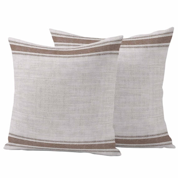 Brown Striped Outdoor Waterproof Pillow Covers, Country Abstract Horizontal Stripes Linen Decorative Square Throw Pillowcase Sofa Cushion Sham for Patio/Couch/Chair, 18"x18" 2 Pack
