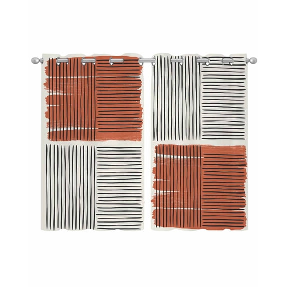 Brown Striped Sheer Curtains 39 Inch Length 2 Panels Set for Living Room/Bedroom, Farmhouse Stripes Modern Abstract Art Kitchen Curtains Grommet Semi-Sheer Curtains Window Treatments 27.5"x39"x2