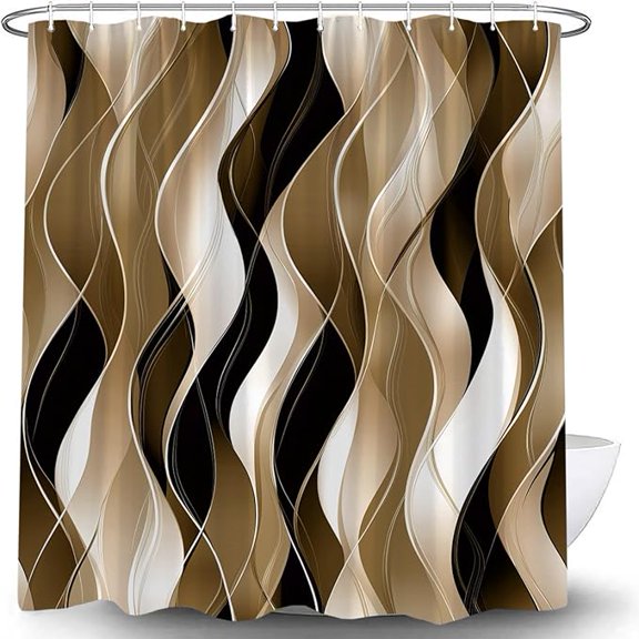 Brown Striped Shower Curtain Modern Abstract Geometric Brown And Grey Wave Simple Minimalist Aesthetic Decor Bathroom Curtains Set With Hooks 60"W x 72"L