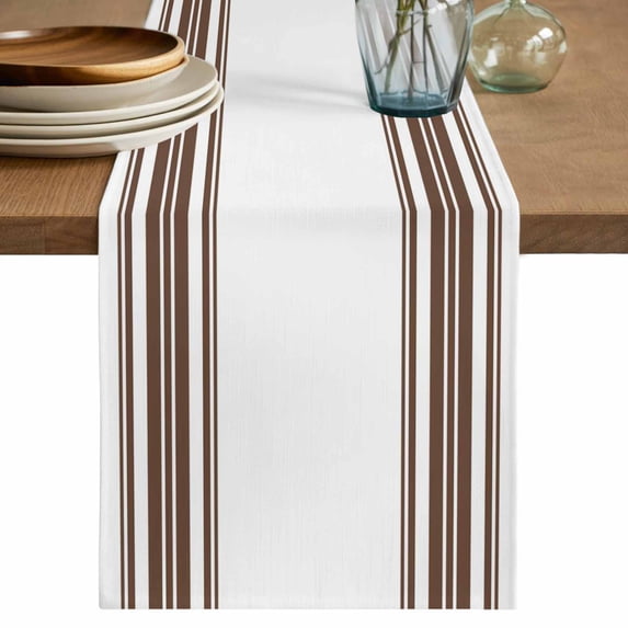 Brown Striped Table Runner 70 Inches, Farmhouse Simple Line Vertical Stripes Bed Runner Dresser Scarves Tabletop for Indoor Outdoor Parties/Ceremony/Banquet, 13" x 70"