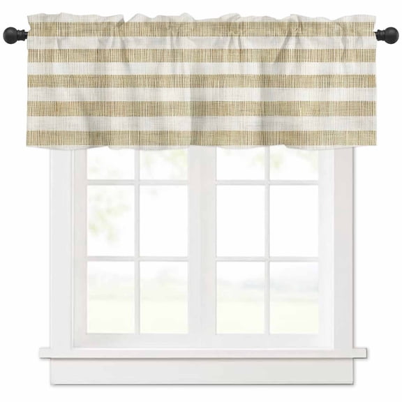 Brown Striped Valances for Windows Farmhouse Kitchen Curtains Valances Rod Pocket Valance Curtains for Kitchen Windows Vintage Linen Pattern Monochrome Farm Window Valances for Bathroom 54"x18"