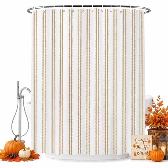 Brown Striped Vintage Shower Curtain, Waterproof Shower Curtains for Bathroom, Farmhouse Lines Modern Minimalist Washable Fabric Bathtub Curtain Set Bath Decor with 12 Hooks Long 72"x84"