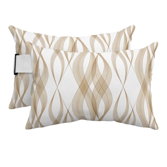 Brown Striped Waves Outdoor Pillows for Chaise Lounge Chair Beach Headrest Pillow Set of 2 Waterproof Lumbar Pillows with Insert&Adjustable Strap Modern Abstract Art Stripes Pool Pillow 12"x20"